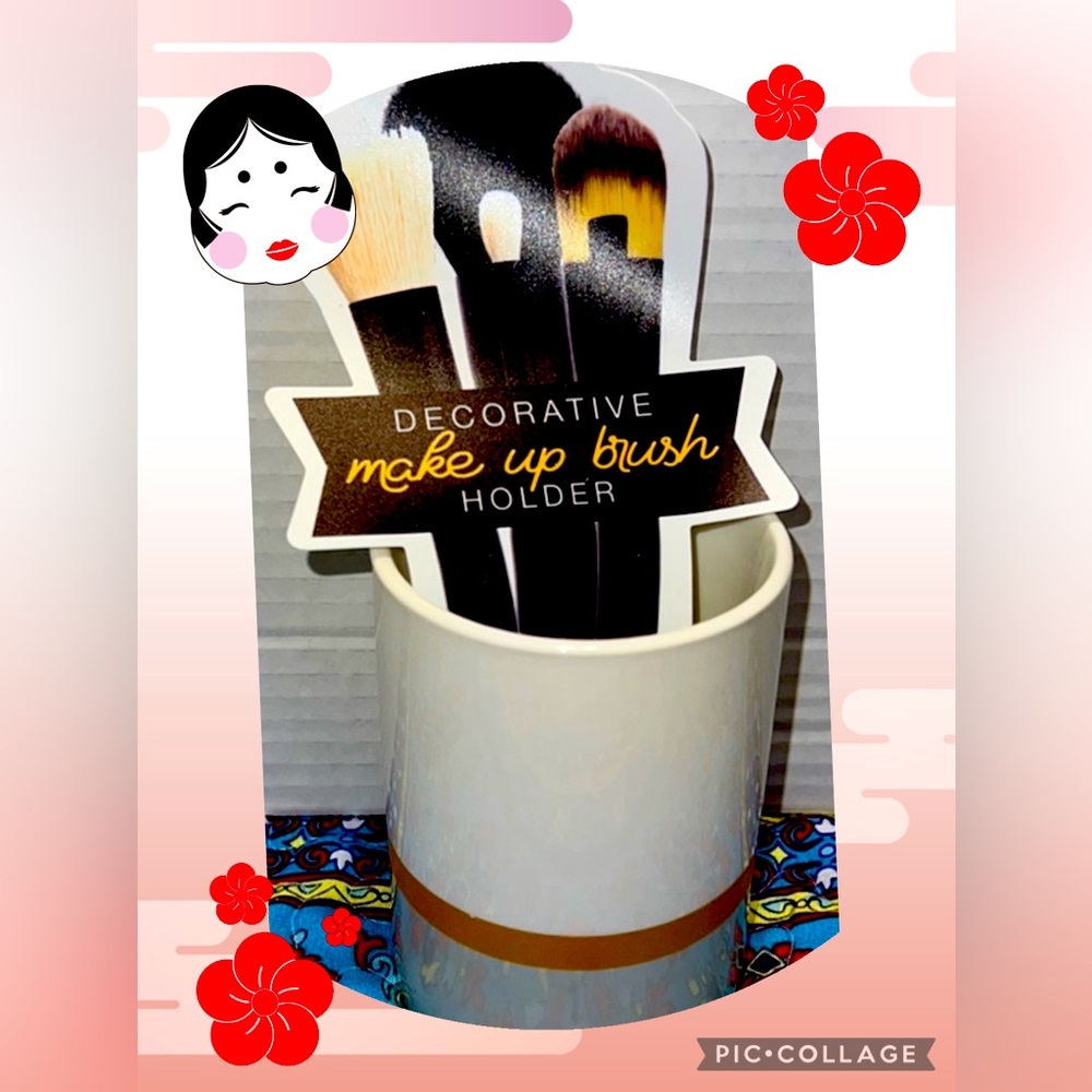 Decorative Makeup Brush Holder - White, Gold and Grey (102)